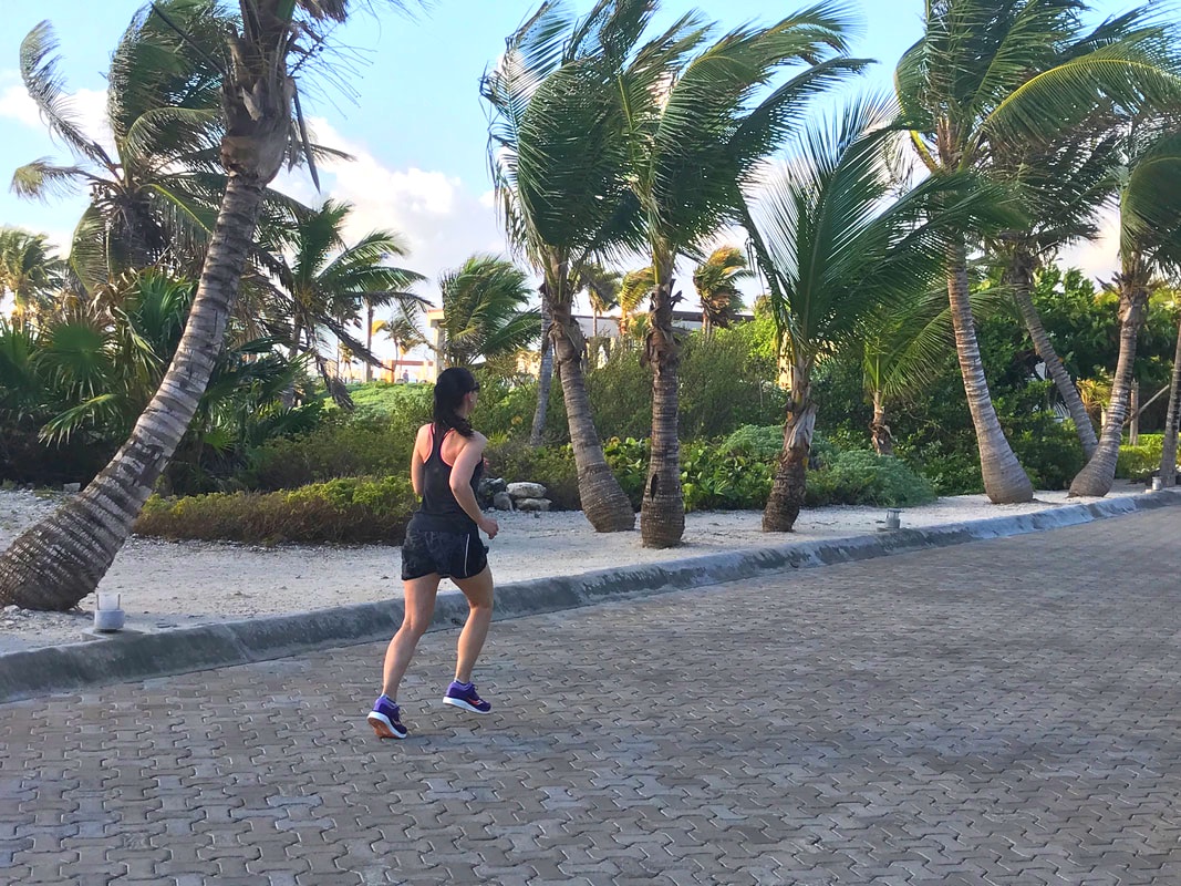 Kathy Istace, the Hypothermic Runner, running at 8am on Feb 25, 2020, at the Grand Sirenis Resort and Spa in Mexico