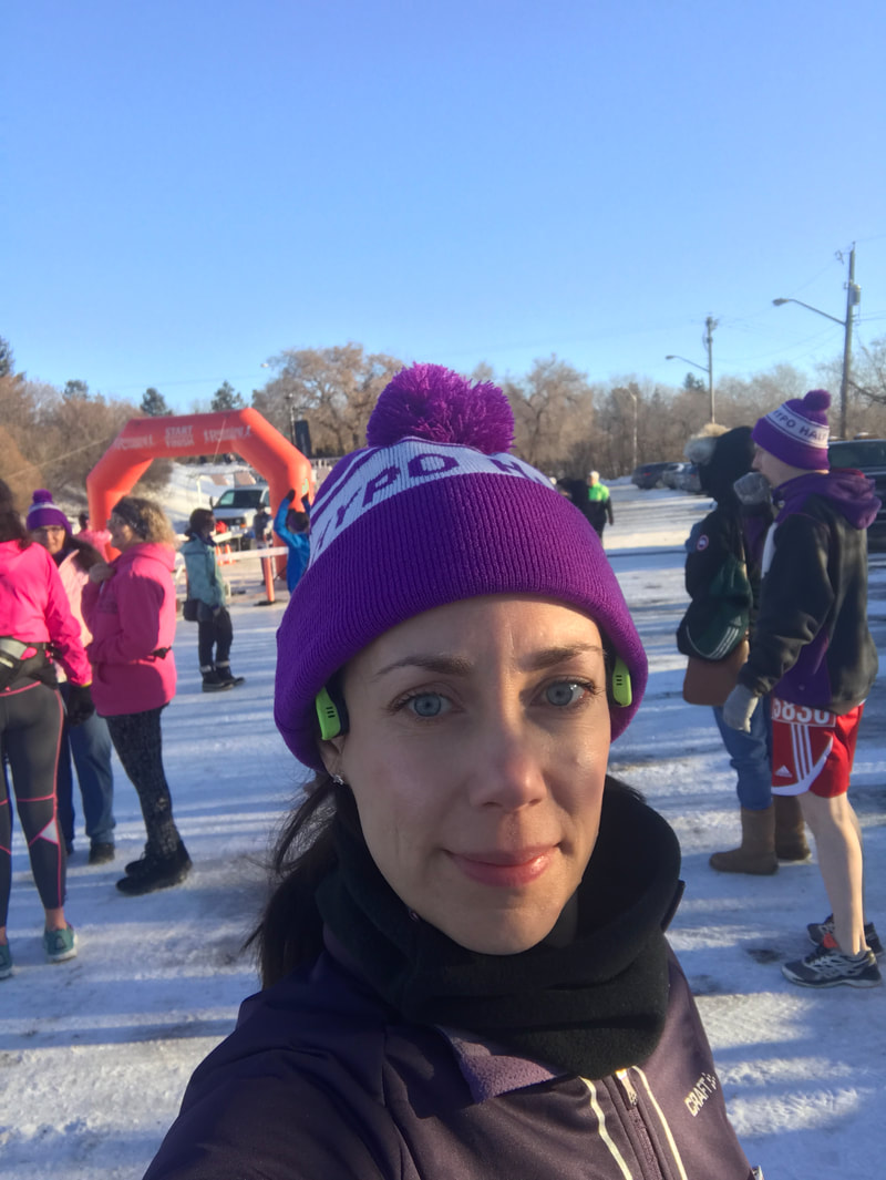 Kathy Istace, the Hypothermic Runner, at the Edmonton Hypothermic Half Marathon Starting line Feb 2, 2020