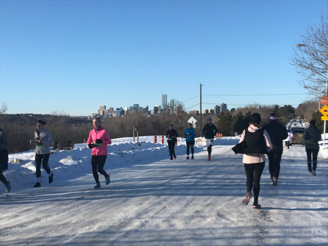 Racers along Ada Boulevard Hypothermic Half Marathon 1, Feb 2, 2020 in Edmonton, AB