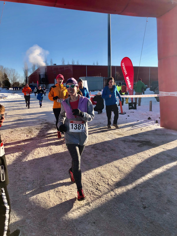 The Hypothermic Runner Kathy Istace running the 2020 Resolution Run in Edmonton, Alberta, Canada